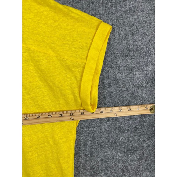 Chico's Linen Button Up Shirt Womens 4 XXL Yellow Excellent Short Sleeve Blouse - Picture 6 of 7